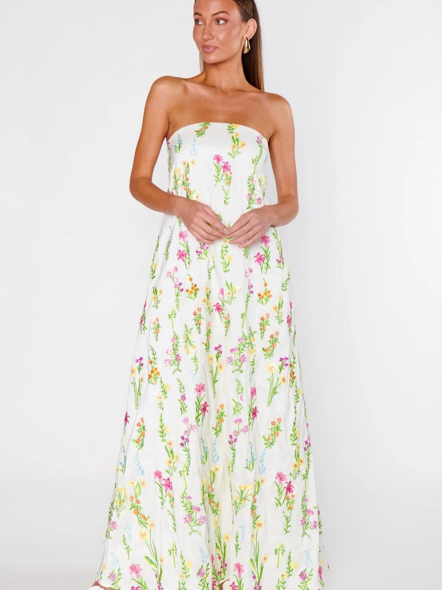 Elegant Women s A-Line Maxi Dress Summer Floral Print XXS белый