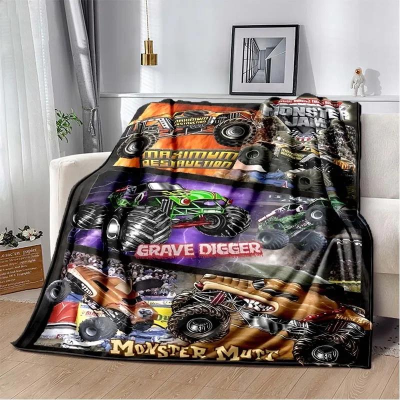 3D Monster Jam Monster Truck Cartoon Flannel Soft Throw Blanket Boys Bedroom Sofa Bed Warm Throw Blanket Picnic