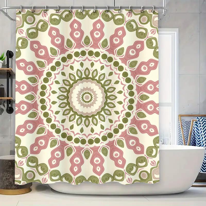

Green Pink Floral Shower Curtain: Beautiful Mandala Design For Bathroom Decor 3D Printed Water-Resistant Shower Panels Covering W60H190(CM)-1 Pcs