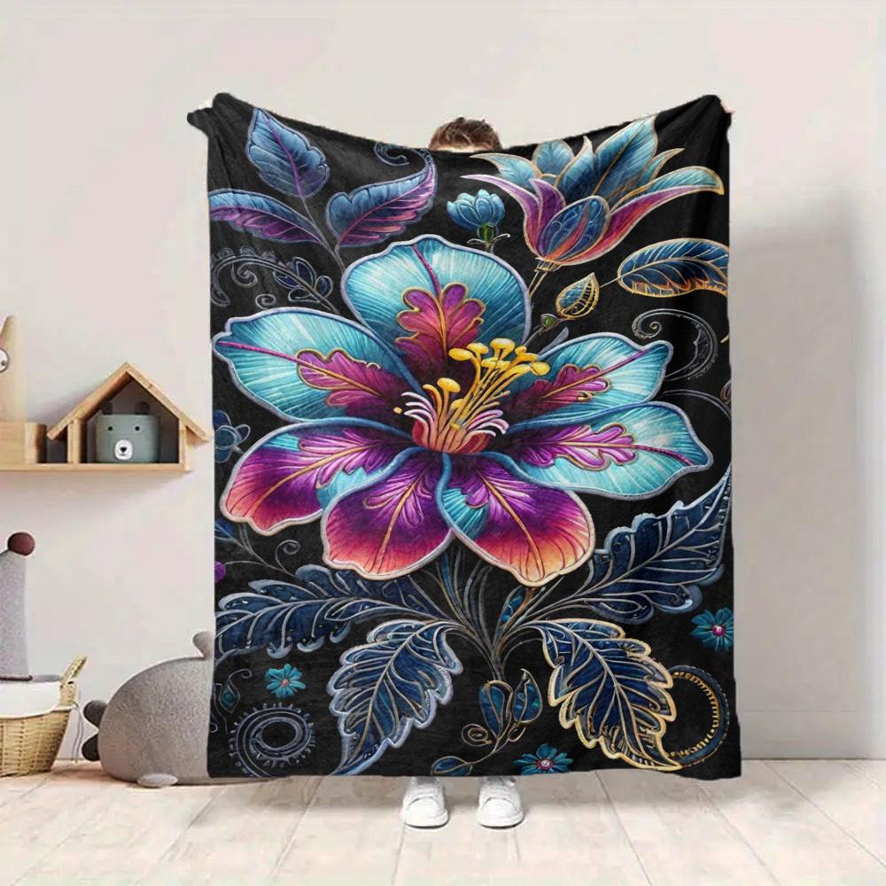 1pc Fantasy Flower Blanket Lightweight Flannel Blanket Throw Blanket For Sofa, Bed, Travel, Camping, Livingroom, Couch, Chair, And Bed yy2509026185