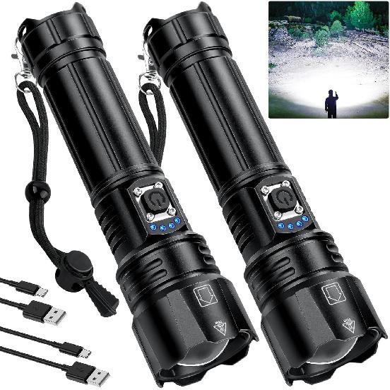 Rechargeable Flashlights - 2 Pack Super Bright Powerful Flashlight 990,000 High Lumens with 5 Modes - 12H Long Runtime & IPX6 Waterproof Brightest
