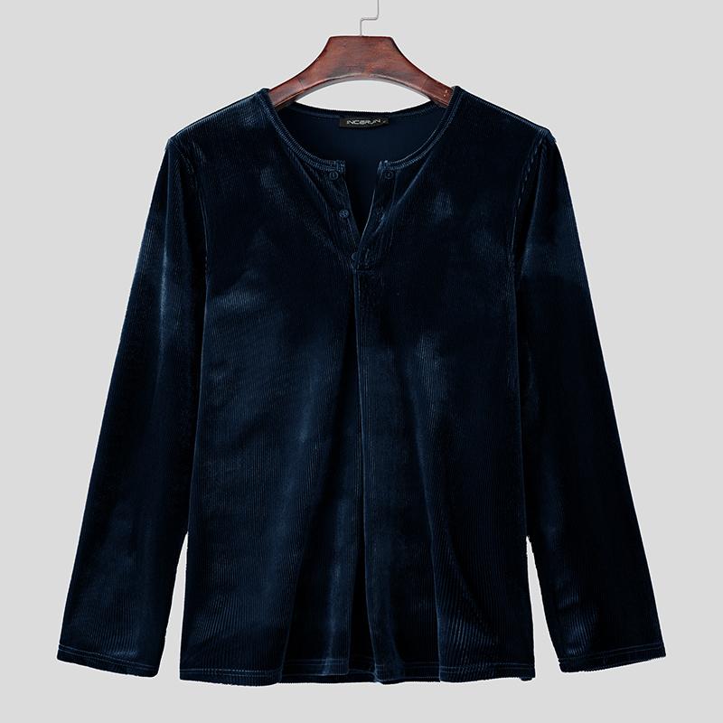 INCERUN Autumn Men Long Sleeve Texture Fitted Pullover Tops Undershirts