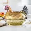 Szklane naczynie w kształcie kurczaka Vintage Cukiernica z pokrywką Wielokolorowa Na stół Talerz deserowy Miseczka na przekąski