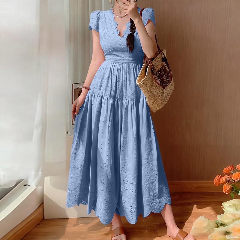 

ZANZEA Жіноча повсякденна літня сукня гачком з V-подібним вирізом та короткими рукавами 2XL синій