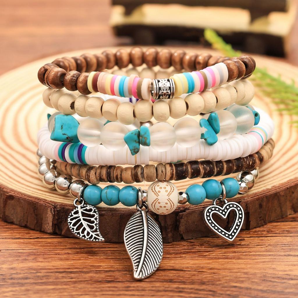 Bohemian Coconut Shell Wood Beads Beaded Soft Pottery Pearl Stone Leather Men's and Women's Bracelets Bracelets