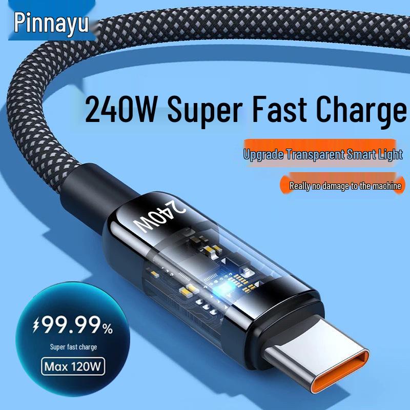 240W Fast Charging Transparent Data Cable for Huawei Honor Type-C Mobile Phones