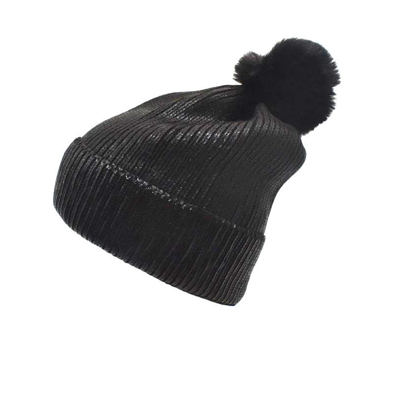 

Shiny Beanie With Pom Pom Beanie Hat Pom Pom Beanie Silver For Winter Fashion Skiing Snowboarding чорний