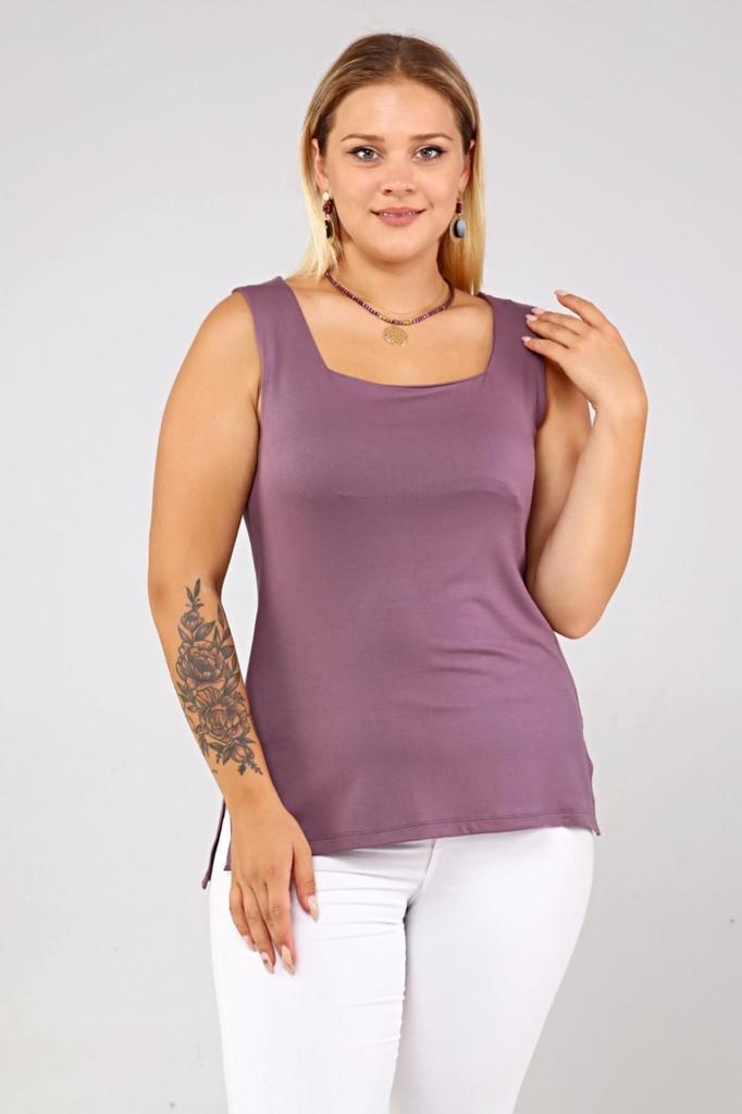 Damen Stil Übergröße Sweatshirt Große Größe Eckiger Ausschnitt Schlitz Viskose Unterhemd - Altrosa