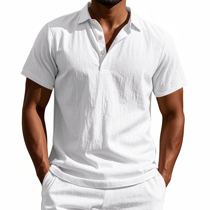 High-Quality Cotton Linen Short-Sleeved POLO Shirt Men Casual Loose Comfortable Shirt Summer Tees Button Turn-down Collar Tops