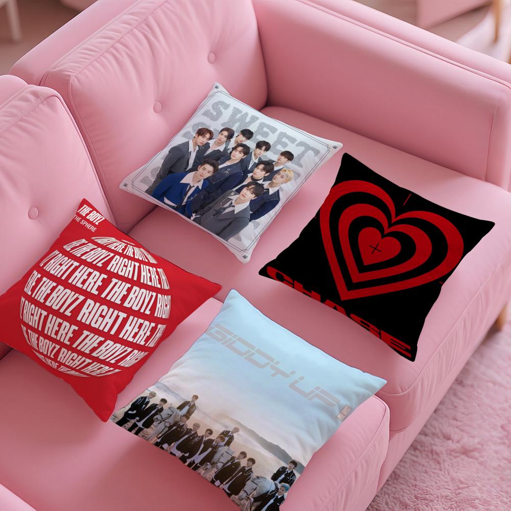 Kpop T-the B-boyz Pillow Case Silky Short Plush with Invisible Zipper Dustproof Sofa Cushion Cover for Home Decor