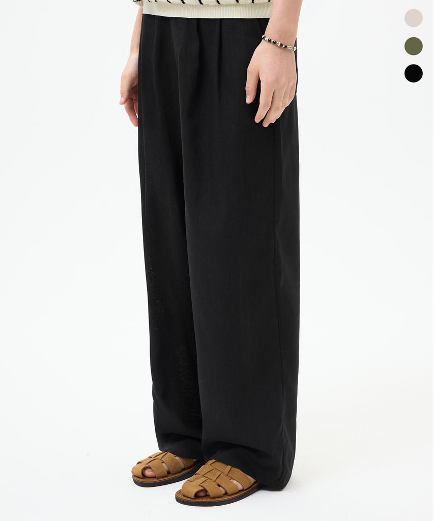 TRILLION [2Pack] Double-Pleat Tapered Linen Wide Elastic Waist Pants_3Color