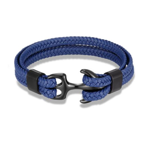 Leather Bracelet for Men Black Braid Multilayer Rope Chain Stainless Steel Anchor Male Jewelry Pulseras Gifts