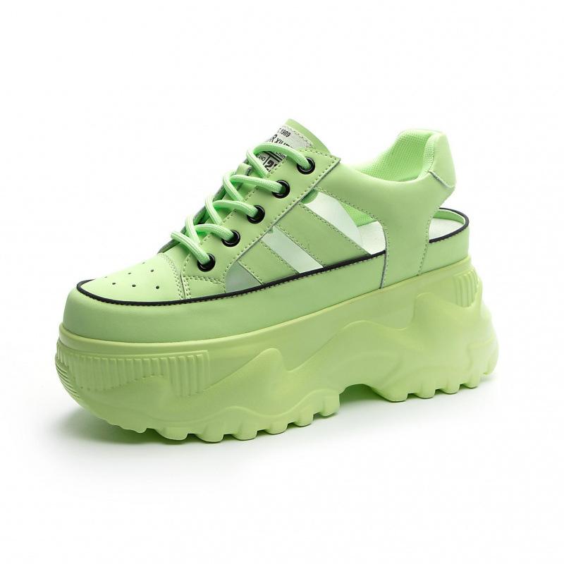 

Женская обувь с круглым носком, модные массивные кроссовки, женские туфли на плоской подошве, туфли-лоферы на очень высоком каблуке, вулканизированная обувь на платформе 7,5 см 39 зелёный