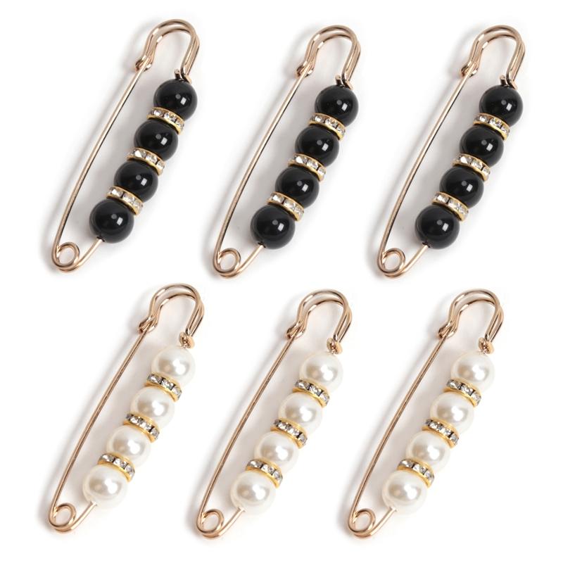 6 Pcs Set Women Fashion Pearl Brooch Waist Cinching Adjustable Skirt Anti-slip Metal Pin Fixed Clothes DIY Scarf Accessories