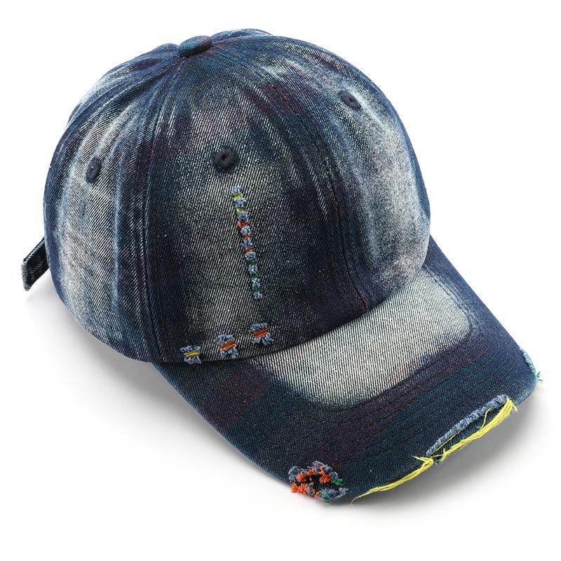 Women's Washed Denim Baseball Cap with Distressed Details, Solid Color, Suitable for Outdoor Activities and Sun Protection