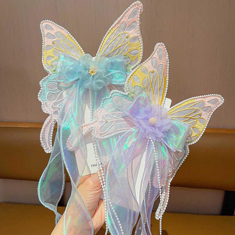 Cute Big Bow Princess Style Girl Woven Hair Strap Hair Clip With Long Tail Headwear Hair Accessories