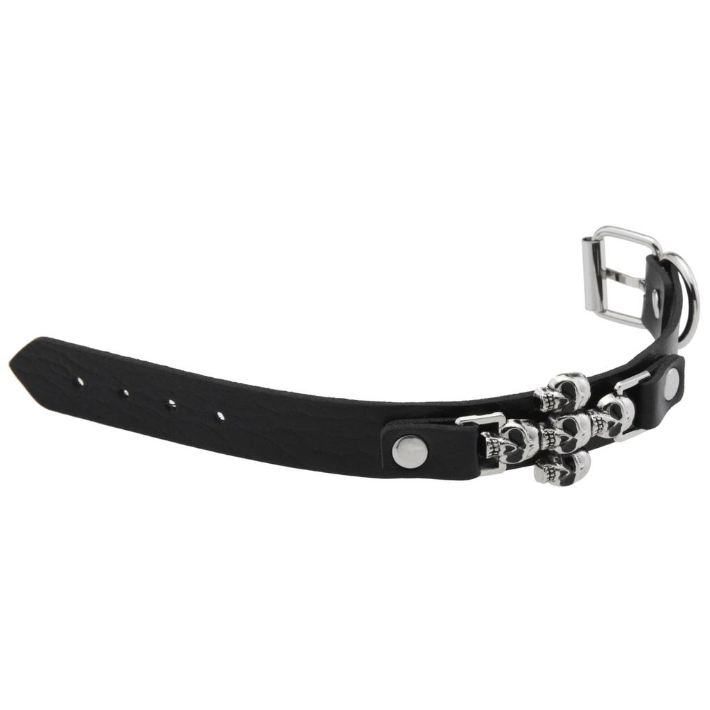 Multi Skull Cross PU Leather Bracelet, Adjustable Metal Pin Buckle Gothic Punk Unisex Wrist Cuff Wristband