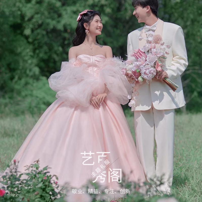 

Темпераментное платье для девочки, свадебное платье, уличное платье, платье розового и белого цвета, легкое свадебное платье для путешествий XXXL розовый