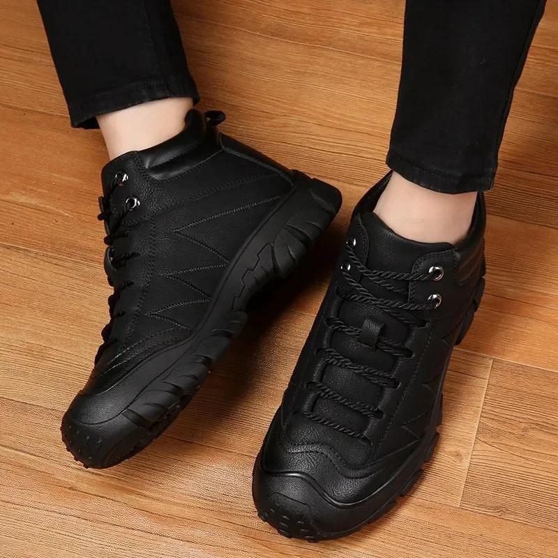 Boots Winter Cotton Man Ankle Boots Non-slip Men Work Shoes Quality Lace Up Waterproof Leather Male Boots Bota Masculina2025