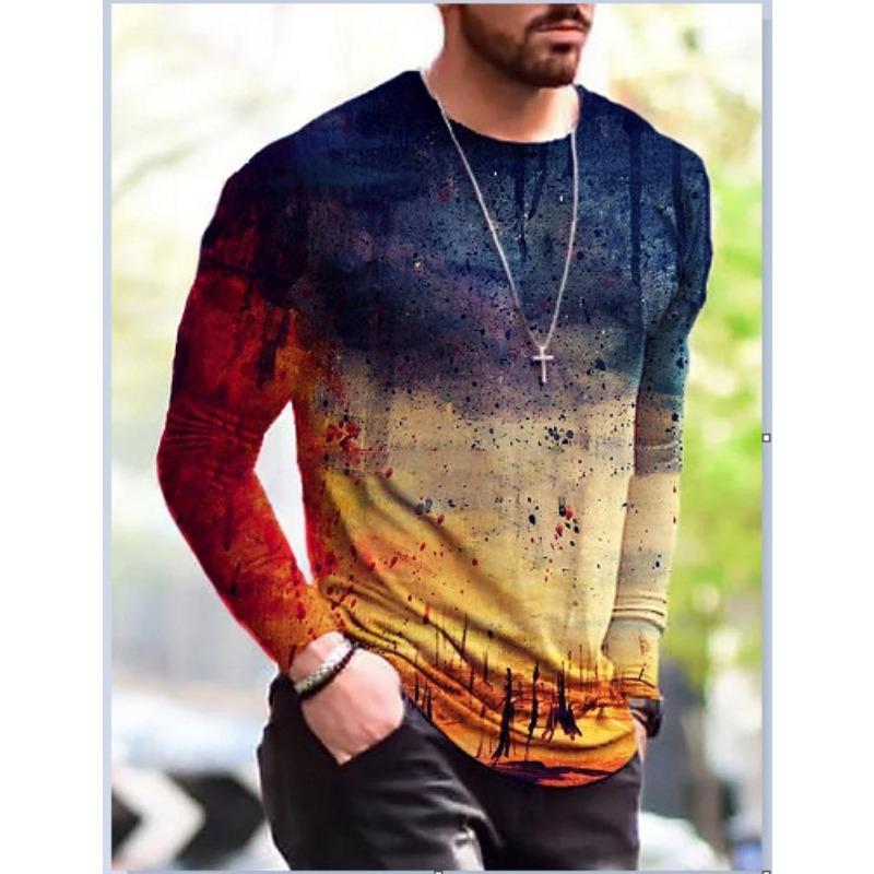 Spring Autumn Men's Casual Flag Printed Top Long Sleeve T-shirt Plus Size Men's Tees