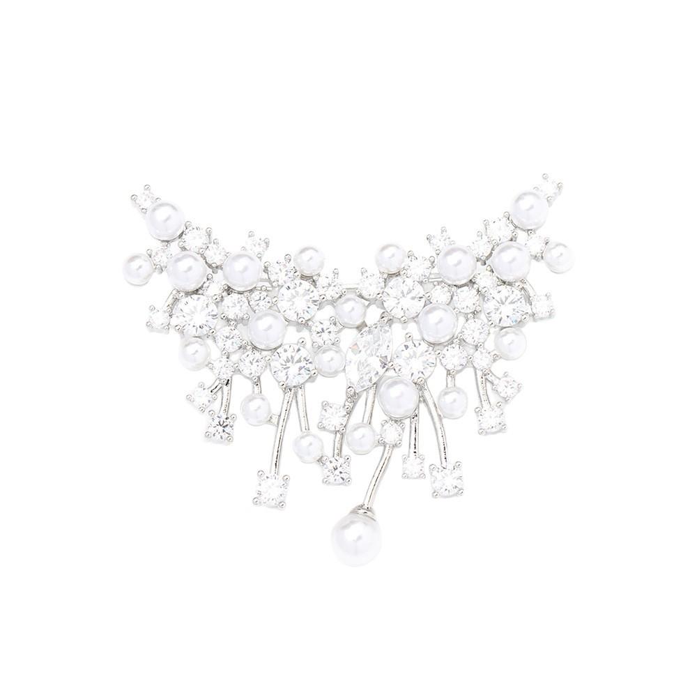 Temperament small fragrant style gold and silver two-color diamond-encrusted gypsy brooch simple and versatile niche imitation pearl irregular pin