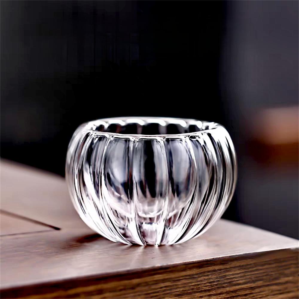6pcs/Lot 50ml Stripe Double-layer Glass Tea Cup Heat Resistant Teaware Small Capacity Pumpkin shape Puer Taste TeaCup Cups