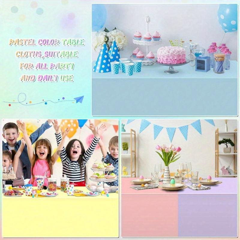 Plastic Pastel Tablecloth, Multicolor Disposable Rectangle Tablecloths for Wedding, Birthday Party, Spring Easter, Summer Party Decoration
