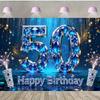 Alles Gute zum 50. Geburtstag mit Fotohintergrund zum Thema Blaue Edelsteine, Geburtstagsparty für Erwachsene, Familienfeier Dekoration Fotohintergrund