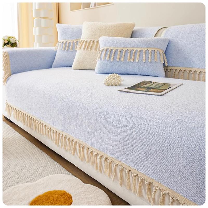 Zimowa Pluszowa Pogrubiona Ciepła Ręcznik na Sofę Prosty i Antypoślizgowy Zimowa Skórzana Pokrowiec na Sofę Domowy Pełne Pokrycie Tkaninowy Ręcznik