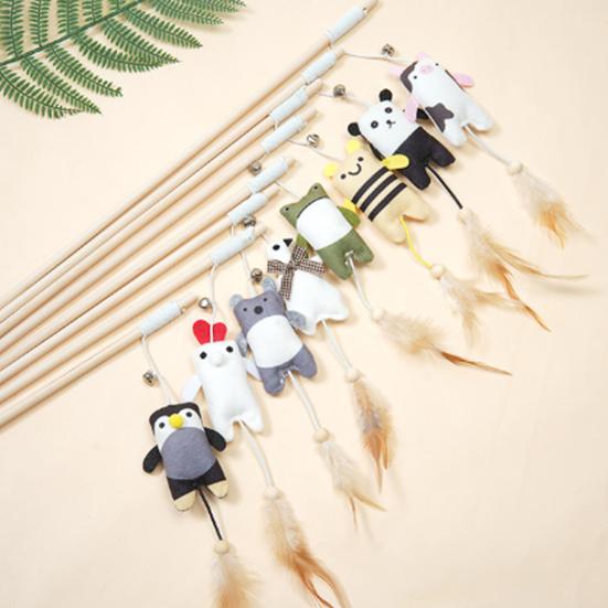 Interactive Cat Wand Toy Feather Plush Animal Cat Teaser Stick with Bell Indoor Kitten Play Exercise Toy