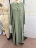 2025 Ethnic Style Muslim Long-Sleeved Robe - Solid Color, Loose Fit Dubai Dress for Women