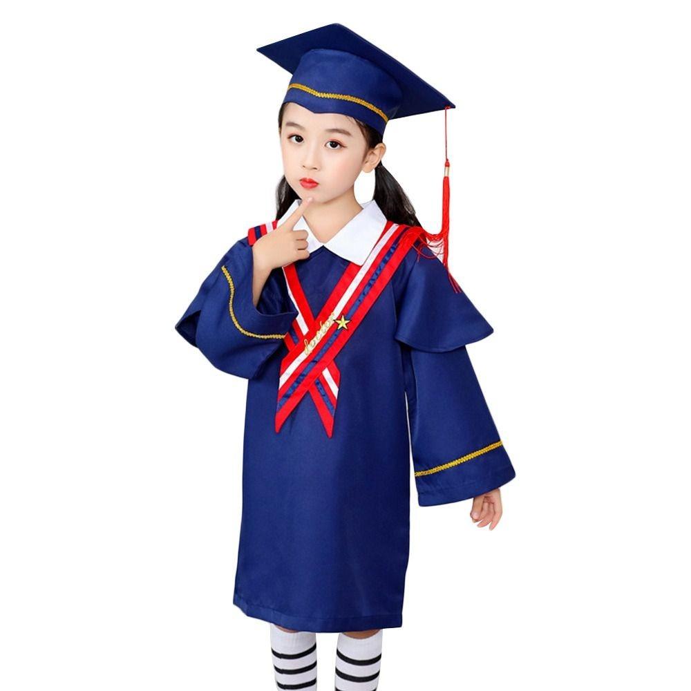 

2Pcs/Set Honors Graduation Children Graduation Gown Kindergarten Graduation Gown Preschool 140cm синий