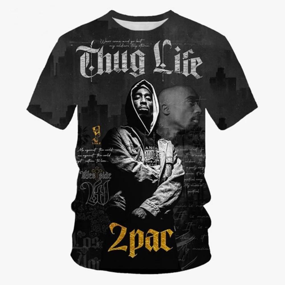 New Harajuku Men T-Shirt Fashion 2pac Graphic Hip Hop Streetwear Short Sleeve Summer Tops Casual Designer