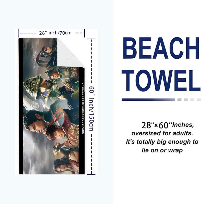 Dynasty Warriors Print Beach Towel, Large Soft Quick Dry Towel for Beach Camping Swimming