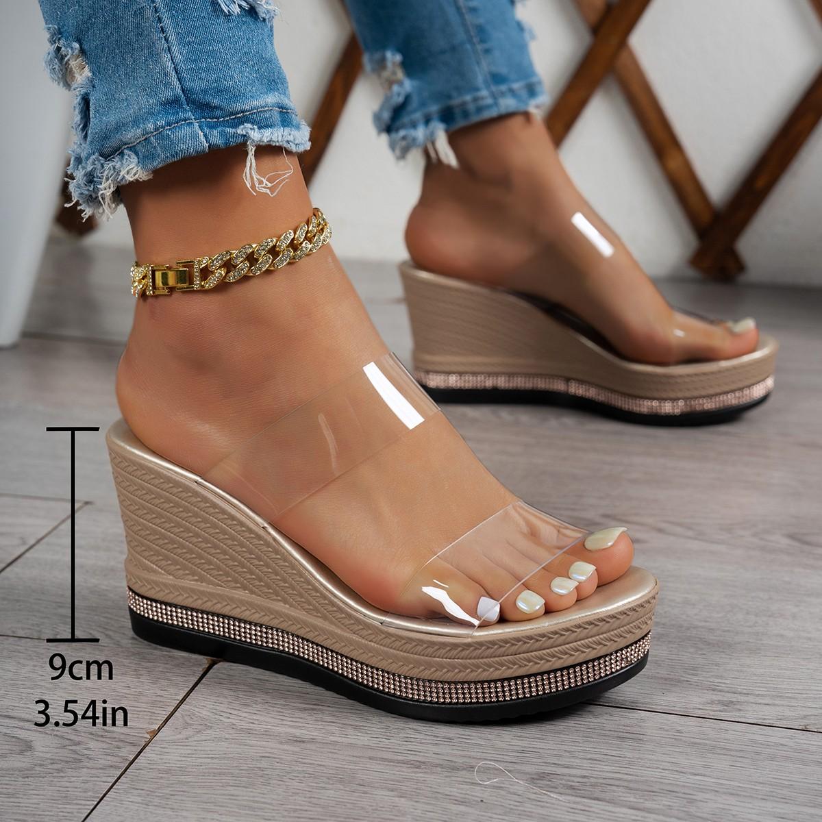 

Fashion Shoes for Women Summer New Fashion Slip-on Women High Heels Crystal Wedge Shoes Female Peep Toe Casual Sandals Woman Slippers 35 золотий