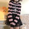 Striped Gothic Sweaters Women Ripped Holes Loose Knitted Pullover Frayed Fairy Grunge Jumpers Streetwear Lolita