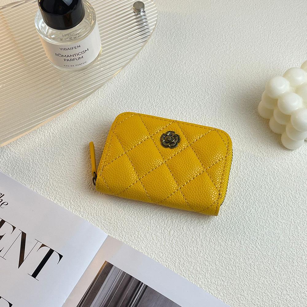

Классический держатель для карт из натуральной кожи, брендовый стиль, кошелек для монет икра без логотипа, женская сумка для карт из коровьей кожи, ромбовидная стежка, камелия жёлтый