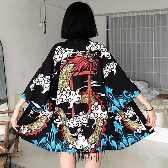 New Digital Printed Japanese Harajuku Kimono Robe Poncho Pajama Cardigan