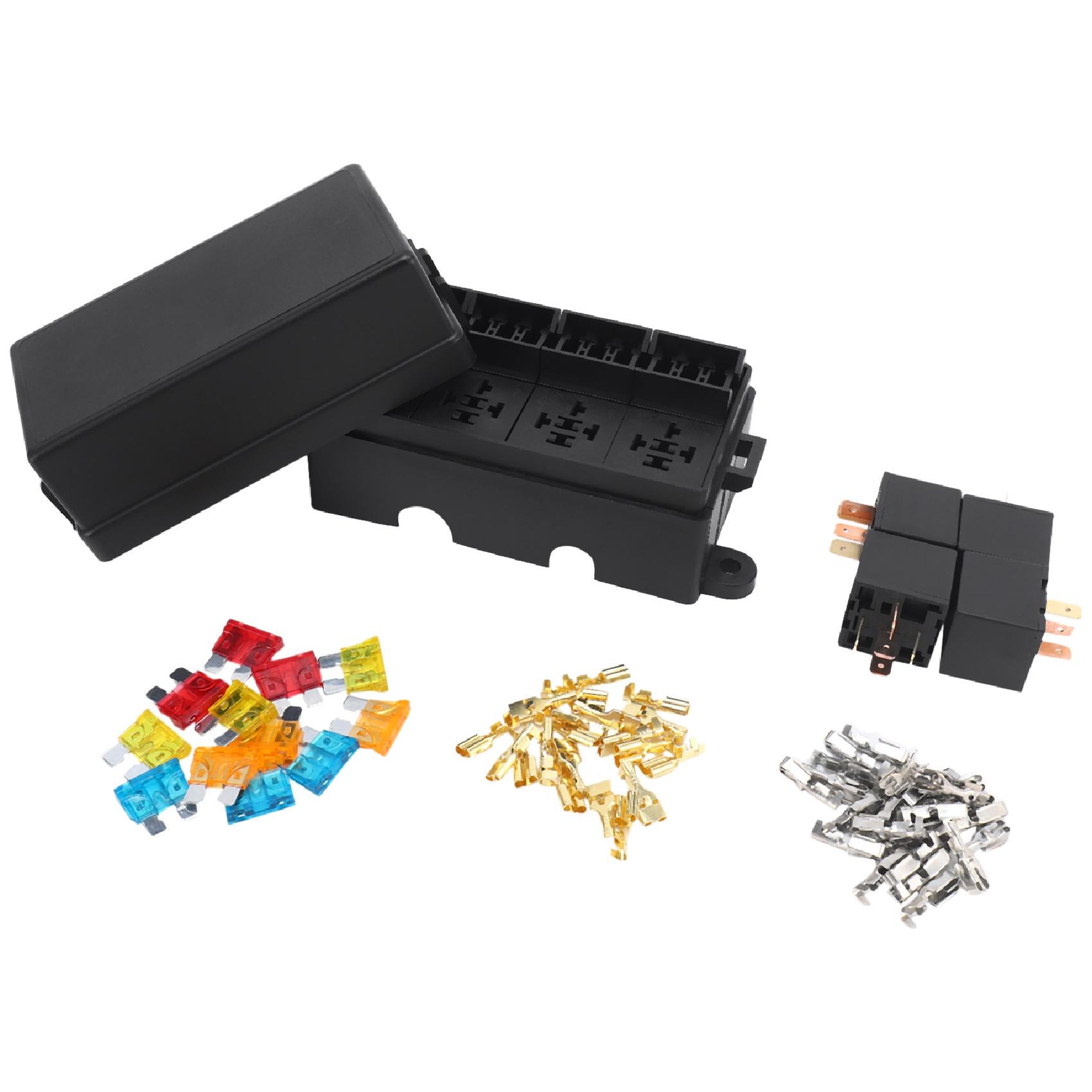 

12 Way Blade Fuse Holder Box With Spade Terminals And Fuse 4PCS 4Pin 12V 80A Relays For Car Truck Trailer And Boat чёрный