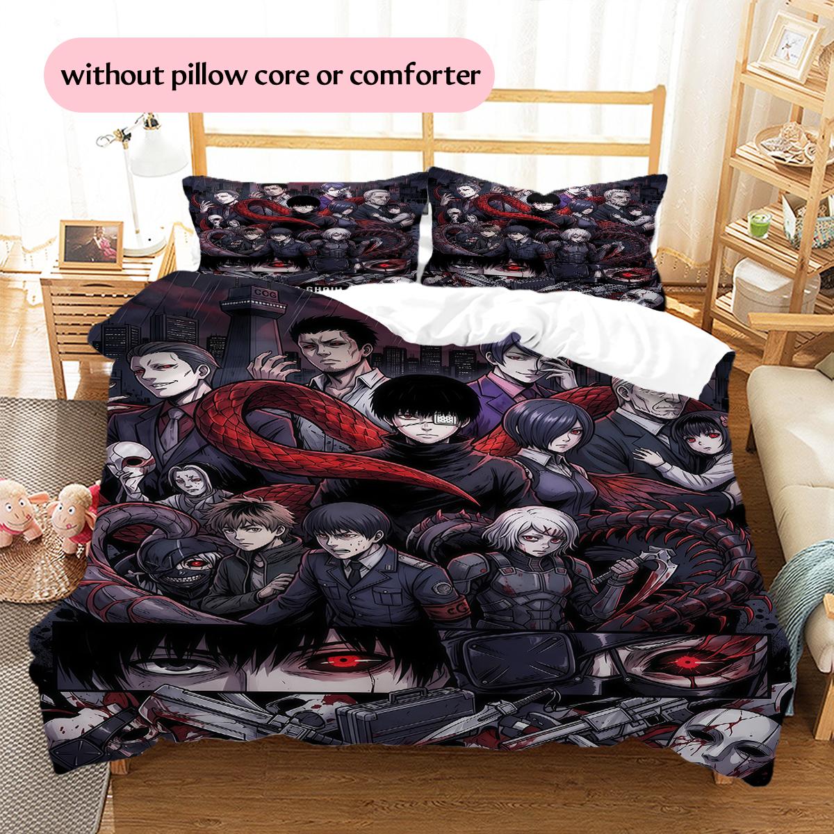 

Tokyo Ghoul Full Cast & Kakuja Pattern Bedding Home Decoration Festival Gift (1 * duvet cover + 2 * pillowcase, without core) 135x200cm