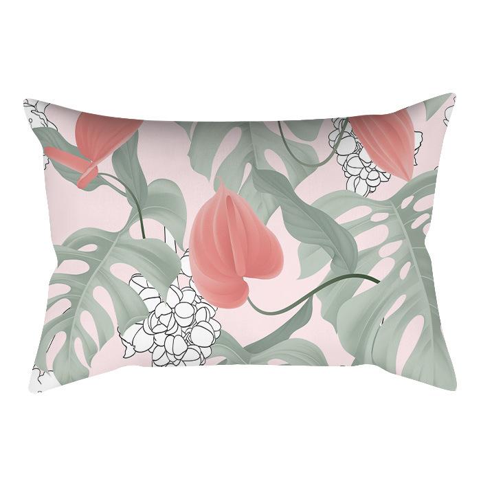 Home Flower and Green Plant Rectangular Waist Pillowcase, Peach Skin Velvet Digital Printed Throw Pillow, Office Waist Cushion Cover