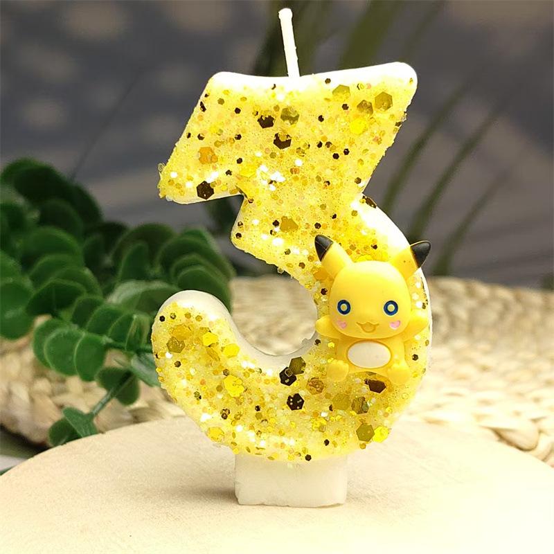 Number 0 Birthday Candle with Decorative Figure Glitter Embedded Wax Cake Topper for Children's Party Baking Supplies