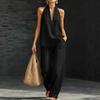 Women's Sleeveless V Neck Wide Leg Jumpsuit Loose Casual One Piece Summer Outfit
