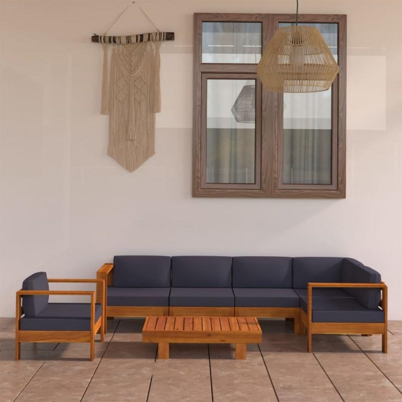 Day and Night - Day and Night Garden Furniture 7 Pieces with Dark Gray Acacia Wood Cushions