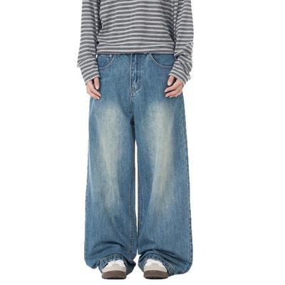 American A-line Grinding White Jeans for Men's Drape Loose High Street Simple Straight Pants