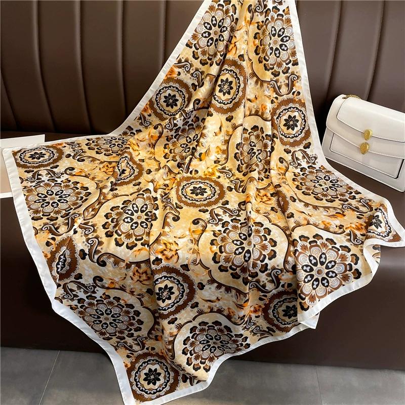 European Style Retro Printed Imitation Silk Scarf 90x90cm Square Headscarf for Women Shawls Bandana Lady Hijabs