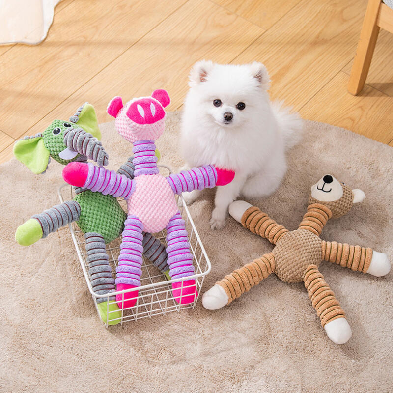 Durable Corn Fleece Animal Squeaky Toys for Dogs Chew Resistant Plush Elephant Bear Pig Pet Toys Interactive Play Biting Toys
