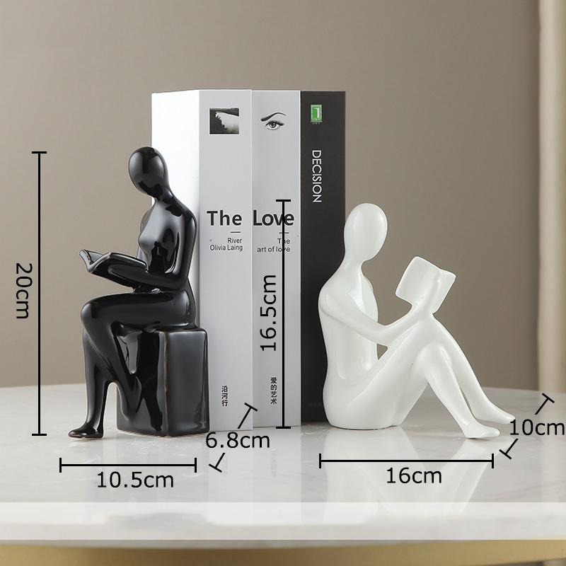 Leser Charakter Keramikstatue 2 Stück Bibliotheksregale Buchstütze Kreatives Handwerk Ornament Figuren Skulptur Raum Ästhetische Dekoration