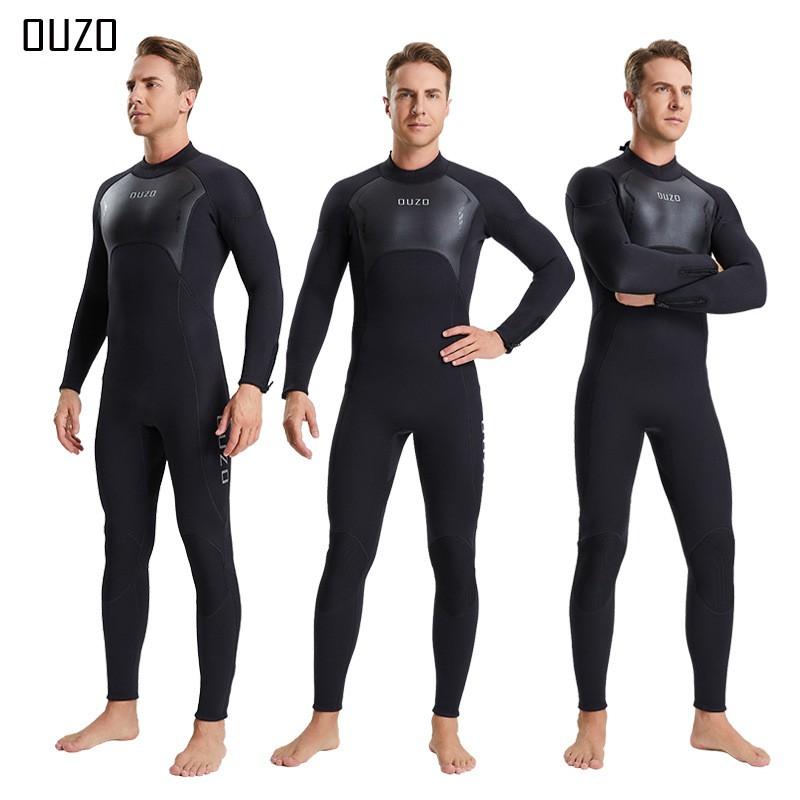 OUZO 3mm Diving Suit Men's Long-sleeved One-piece Thickened Warm Surfing Swimming Snorkeling