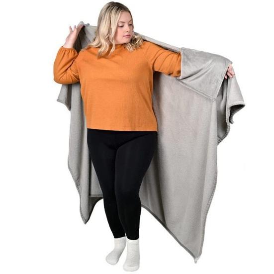 Flannel Wearable Blanket Poncho Soft Blanket Cape with Arm Pockets Warm Cozy Blanket Wrap for Adults Home Office Travel Comfort
